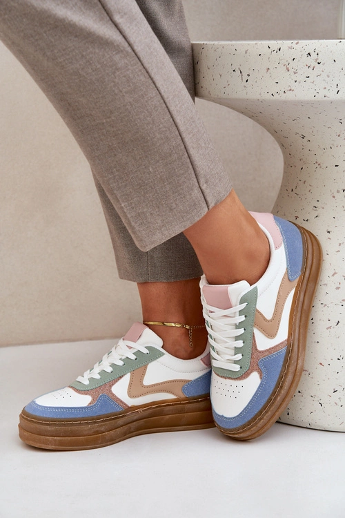 Sneakesy Damskie Z Brokatem Na Platformie Niebieskie Annines