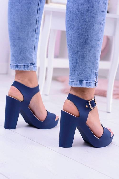 Damskie Gumowe Granatowe Sandały Na Słupku Meliski Viene