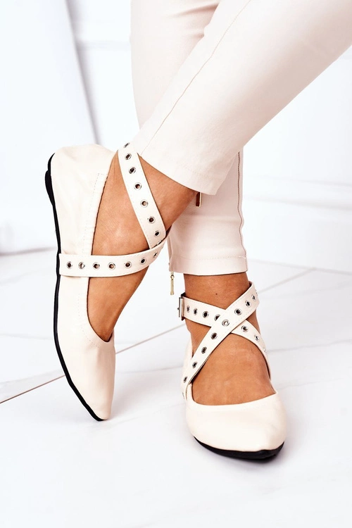 Składane Skórzane Baleriny Lu Boo Beżowe