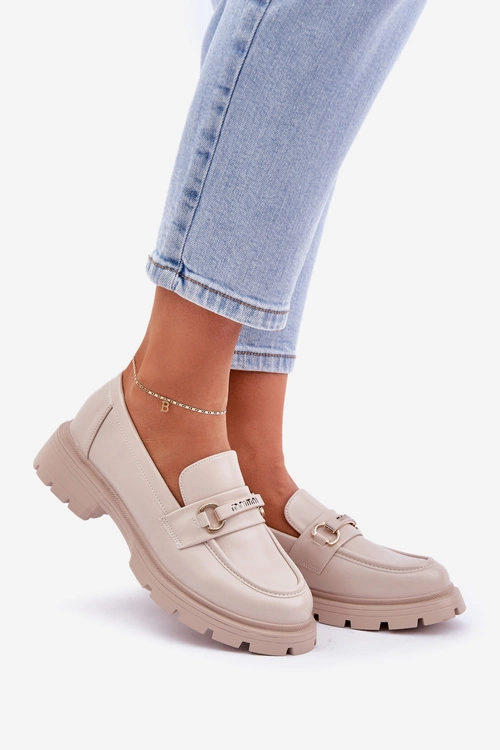 Klasyczne Mokasyny Damskie Z Eko Skóry Beżowe Savethira