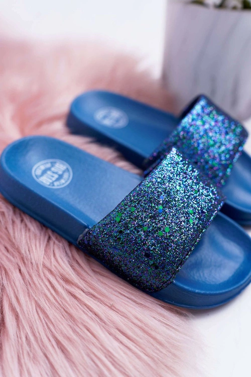 Klapki Dziecięce Młodzieżowe Big Star Granatowe Brokatowe AA374089