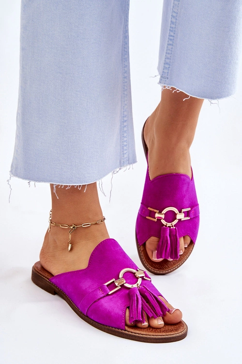 Damskie Zamszowe Klapki Lewski Shoes 3226 Fuksja
