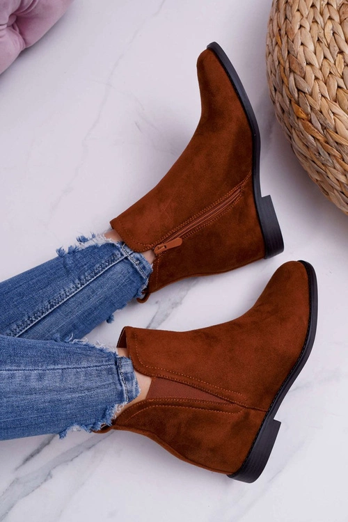 Botki Damskie na Koturnie Zamsz Camel Tema