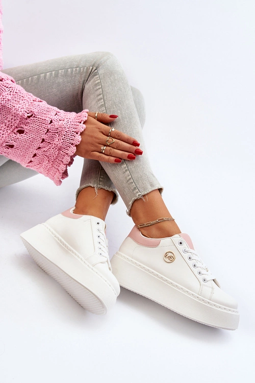 Sneakersy Damskie Na Platformie Białe Eshen