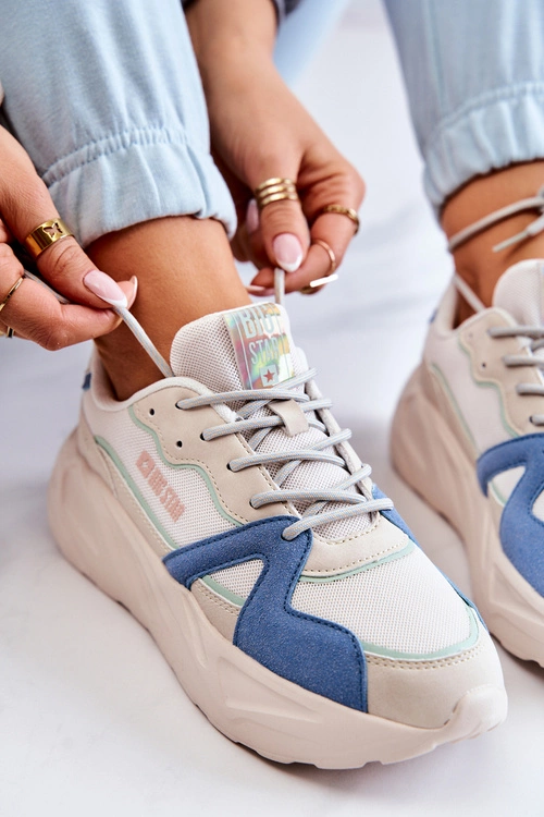 Damskie Sneakersy Memory Foam Big Star JJ274600 Beżowo-Niebieskie