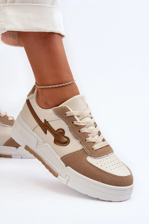 Sneakersy Damskie Na Platformie Beżowe Zeparine