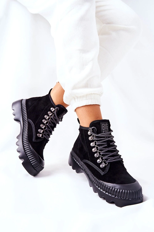 Skórzane Trapery Botki Big Star II274363 Czarne