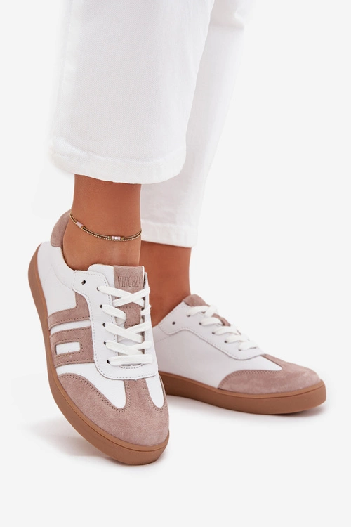 Skórzane Sneakersy Damskie Vinceza 79557 Biało-Beżowe