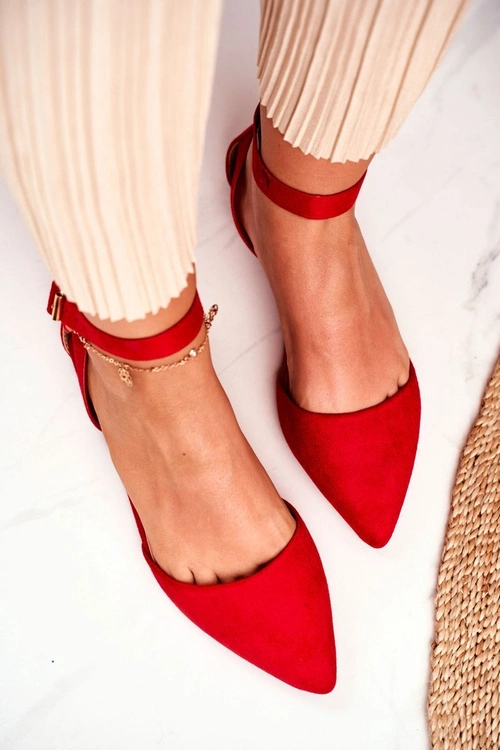 Baleriny Damskie Płaskie Czerwone Na Pasek W Szpic Allison