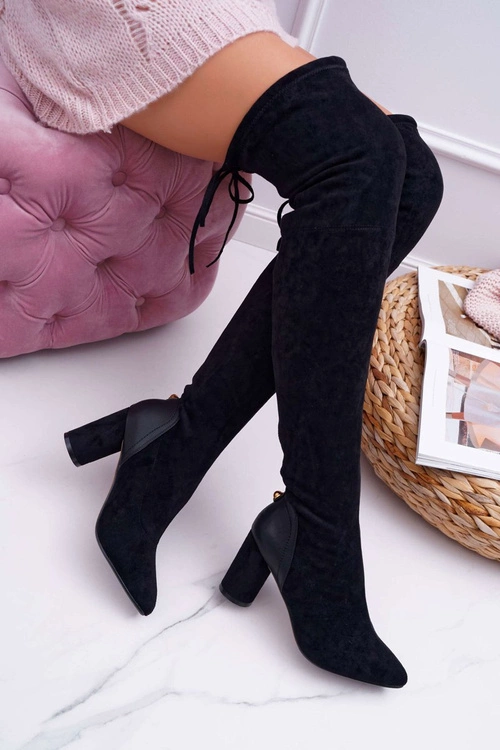 Kozaki Damskie Na Słupku Zamszowe Czarne Selfie