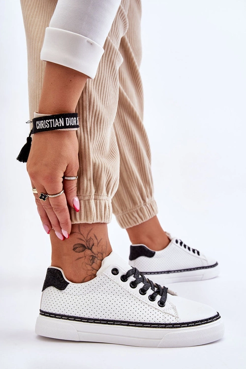 Niskie Damskie Trampki Z Perforacją Biało-Czarne Daxton