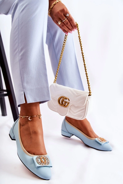 Skórzane Baleriny Z Ozdobą Niebieskie Joliet