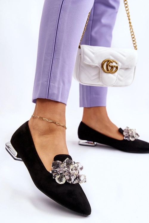 Damskie Mokasyny Z Ozdobami Na Płaskim Obcasie Czarne Sloane