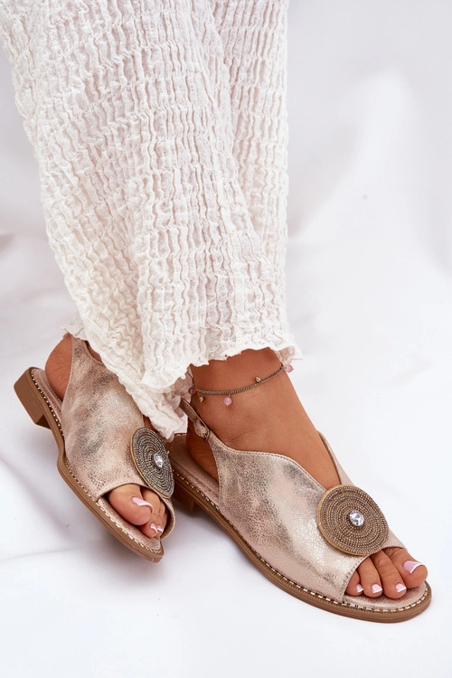 Połyskujące Sandały Damskie Ozdobnym Detalem S.Barski KV51-012 Różowe Złoto