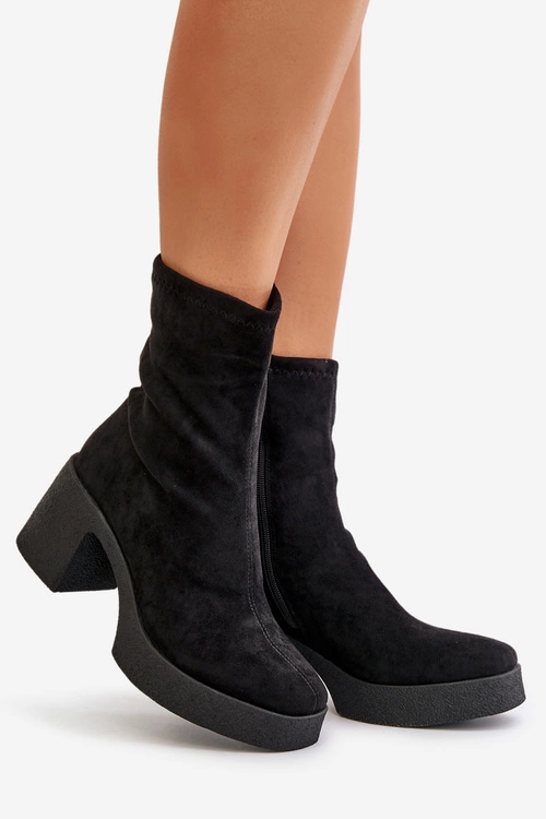 Botki Damskie Na Platformie I Masywnym Obcasie S.Barski HY42-739 Czarne