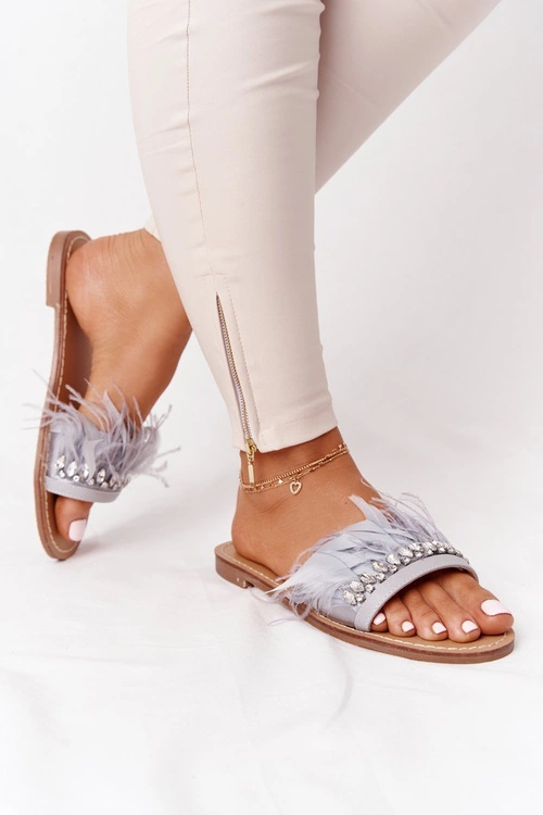 Klapki Z Piórami Lu Boo Szare