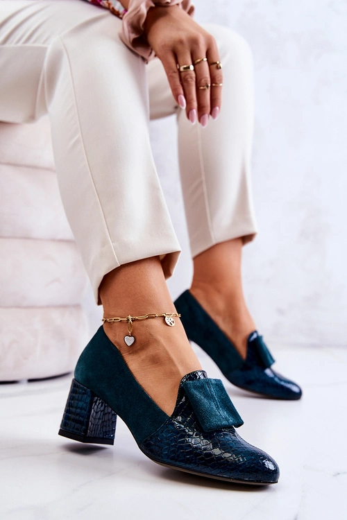 Zamszowe Wężowe Czółenka Zielone Diana