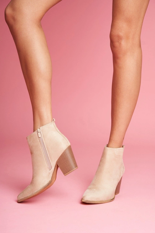 Botki Damskie Na Słupku Beżowe Elaine