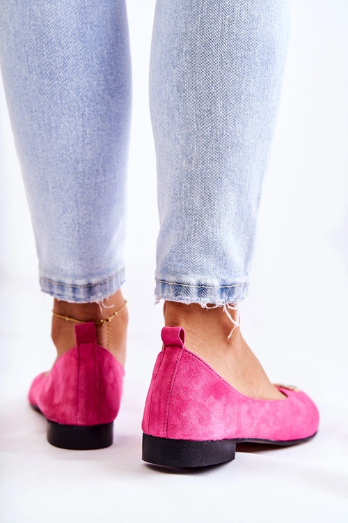 Damskie Zamszowe Baleriny Z Ozdobą Nicole 2746 Fuksja