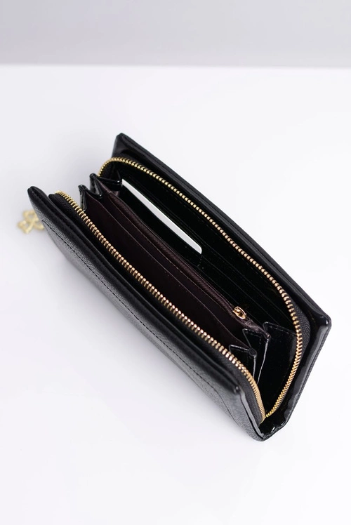 Duży Damski Czarny Portfel z Kieszonką