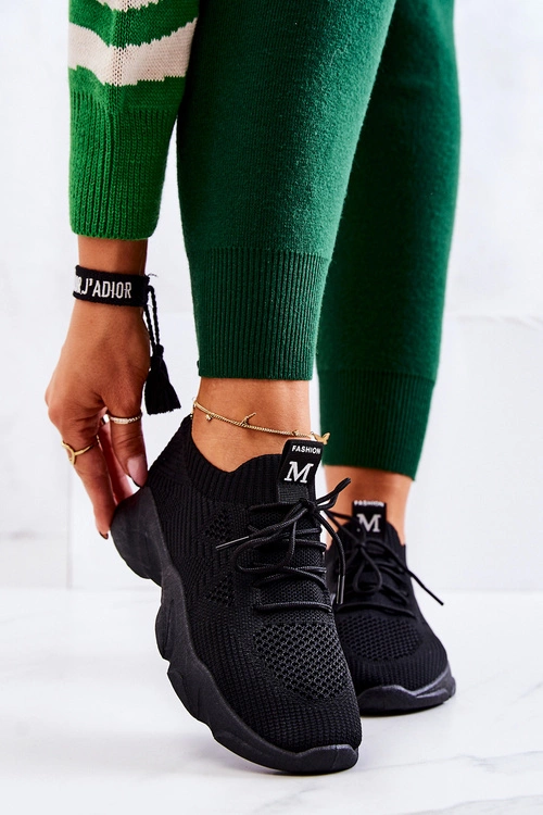 Sportowe Buty Sneakersy Materiałowe Czarne Nolene