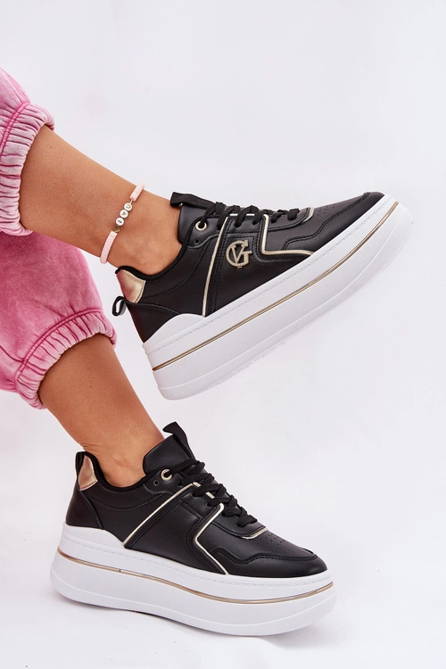 Damskie Buty Sportowe Na Platformie Czarne Caldeno