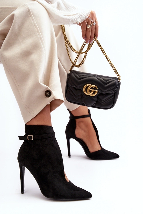 Botki Damskie Na Szpilce Z Eko Zamszu Czarne Amalundi