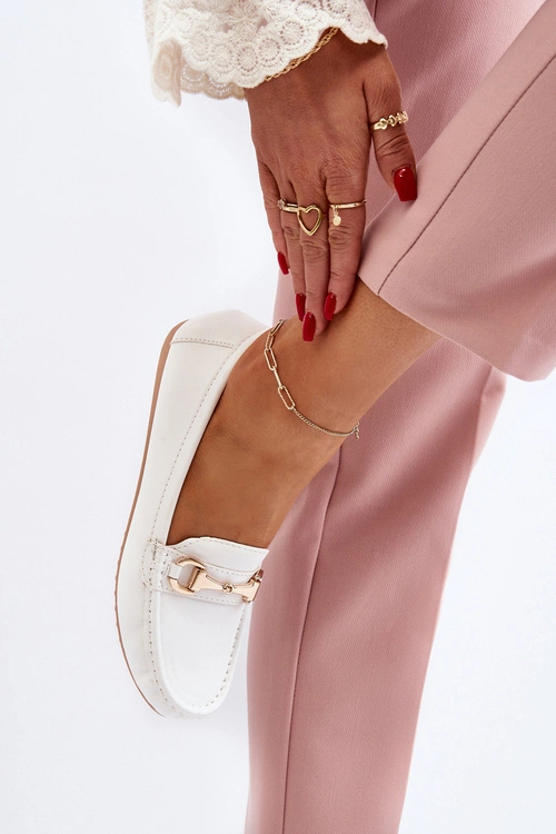 Damskie Klasyczne Mokasyny Eko Skórzane Białe Demese