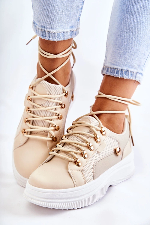 Damskie Skórzane Buty Sportowe Beżowe Salmira