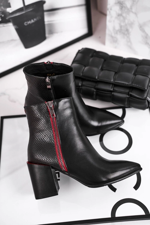 Botki Damskie Zdobiony Słupek Czarne Lippi