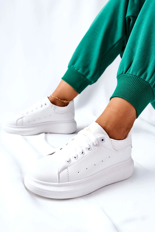 Skórzane Sportowe Buty Na Platformie Białe Lemmy