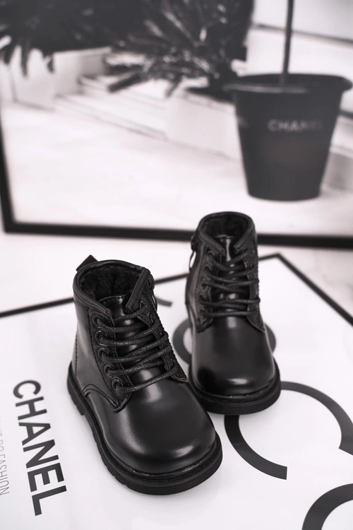 Dziecięce Botki Ocieplane Glany Czarne Ammy