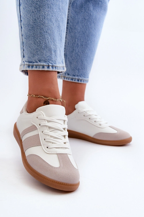 Damskie Niskie Eko Skórzane Sneakersy Biało-Szare Relialia