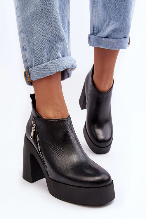 Botki Damskie Na Masywnym Słupku Z Suwakiem 1755 Zazoo Czarne