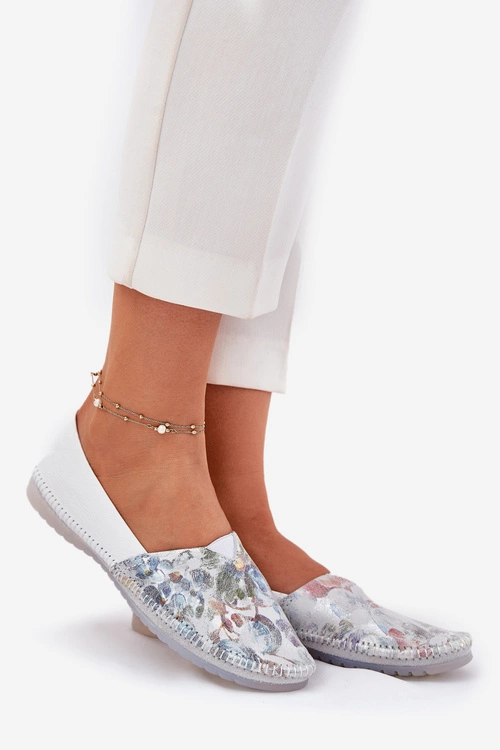 Skórzane Baleriny Ze Wzorem Maciejka T1930-38 Białe