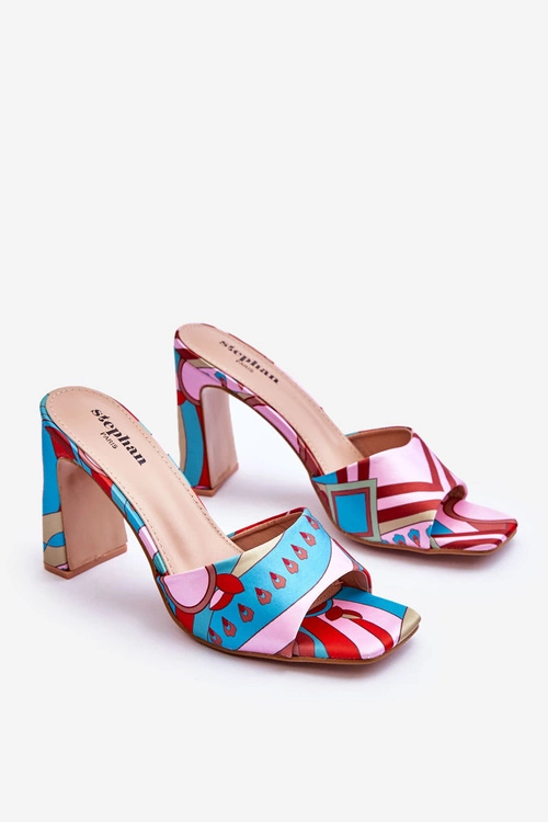 Damskie Klapki We Wzory Na Obcasie Niebieskie Adelise