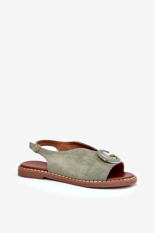 Płaskie Sandały Z Ozdobą Zielone Haliones