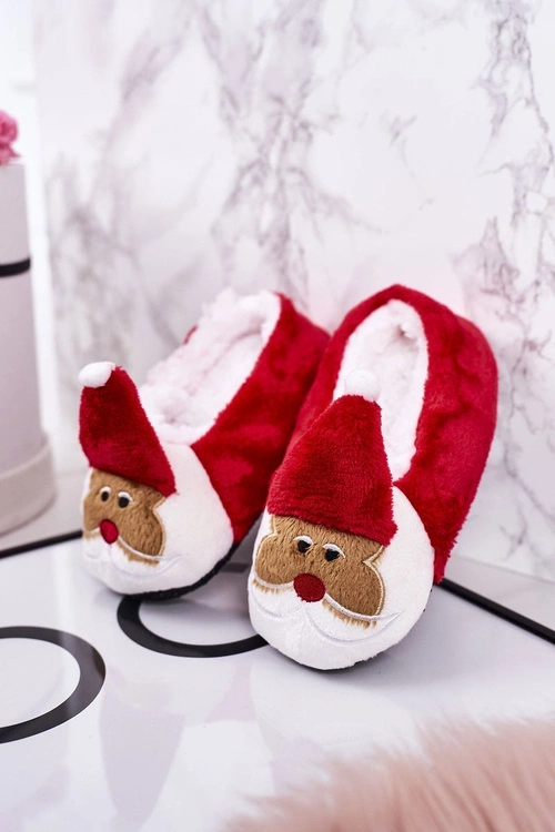 Świąteczne Dziecięce Papcie Z Mikołajem2 Czerwone Xmas