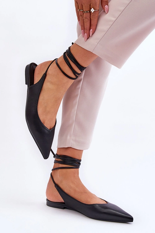 Damskie Wiązane Baleriny W Szpic Czarne Turriso