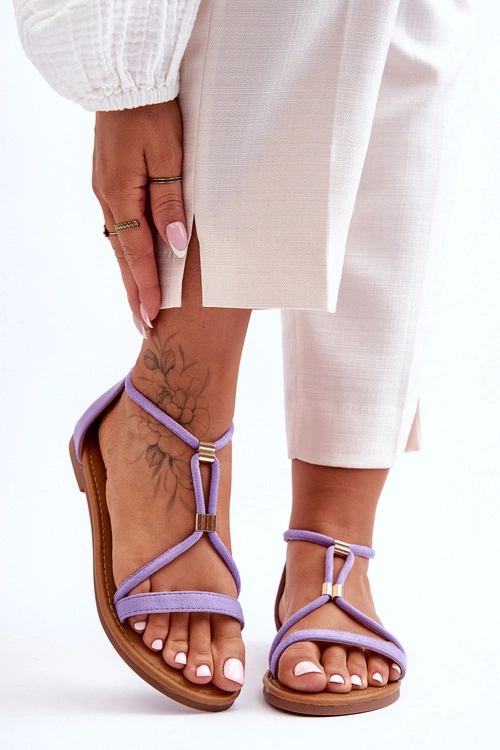 Damskie Płaskie Sandały Na Zamek Fioletowe Jullie