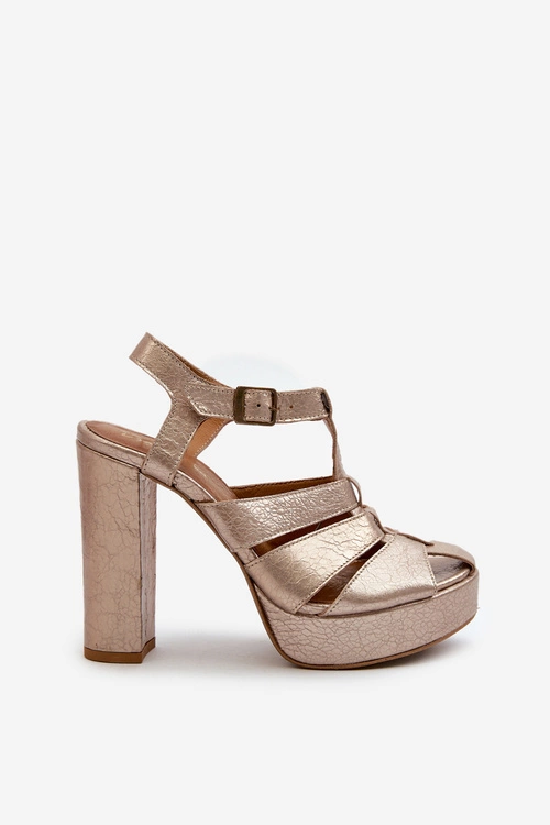 Sandały Damskie Na Słupku Skórzane Maciejka 06050-25 Złote