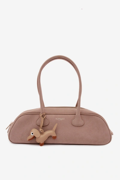 Flora&Co Torebka Bagietka Zamszowa Zawieszka Jamnik Beżowa Annette