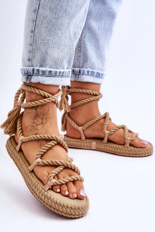 Wiązane Sandałki Na Masywnej Platformie Ciemnobeżowe Can't Wait