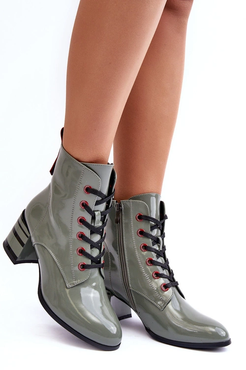 Lakierowane Botki Na Obcasie S.Barski MR870-49 Zielone