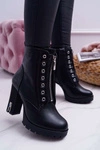 Botki Damskie Na Słupku Ozdobny Suwak Czarne Imagine