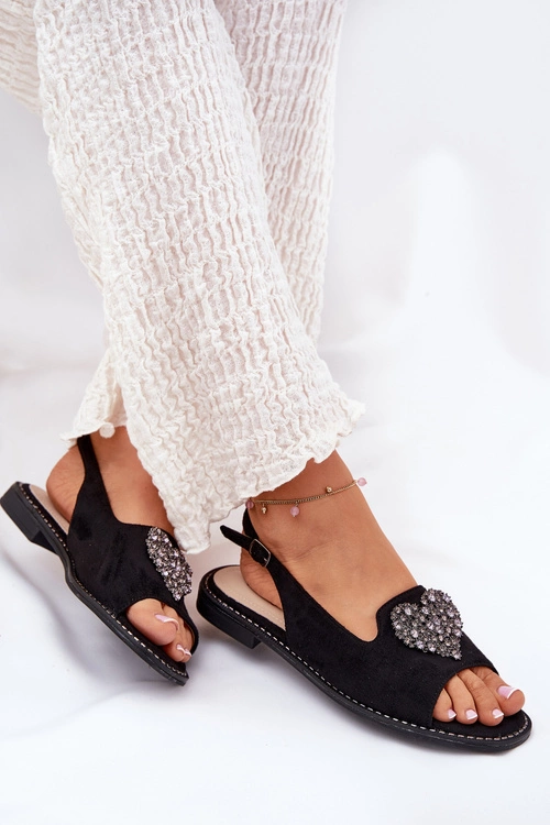 Sandały Damskie Z Ozdobnym Sercem S.Barski KV27-018 Czarne