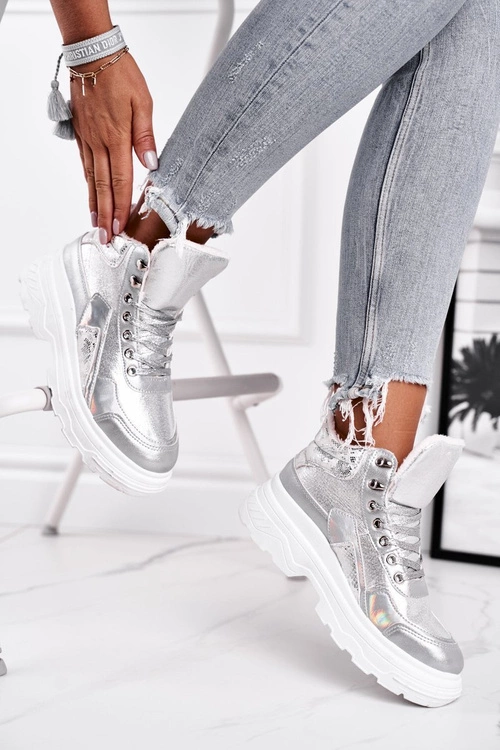 Sportowe Damskie Buty Ocieplane Srebrne Davan