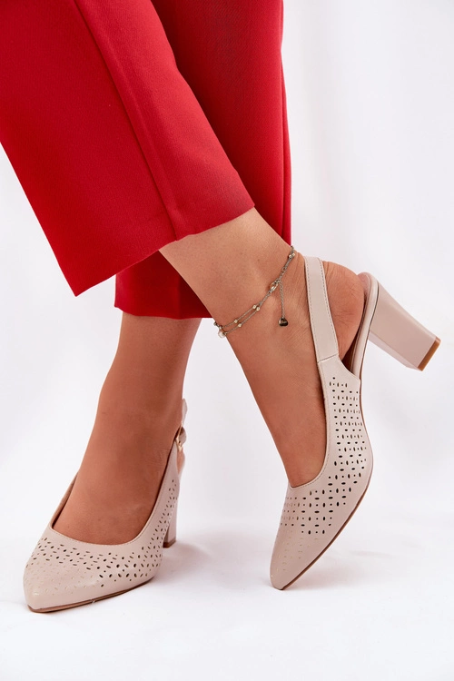 Ażurowe Sandały Ze Szpiczastymi Noskami Na Słupku Sergio Leone SK163 Beżowe