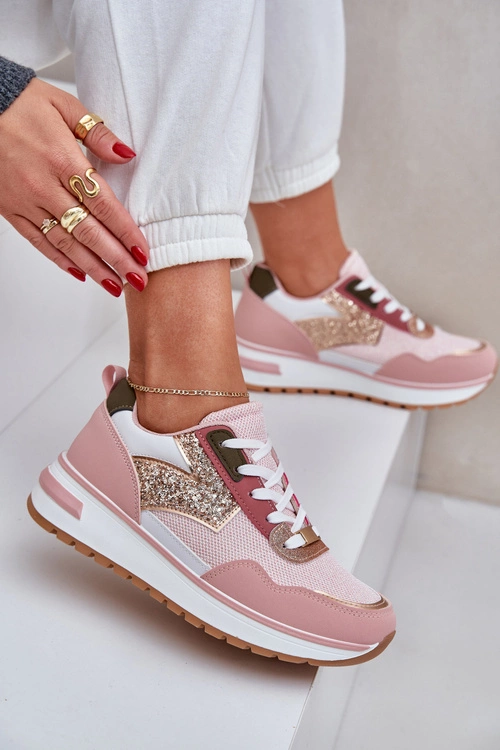 Błyszczące Buty Sportowe Damskie Różowe Leesema