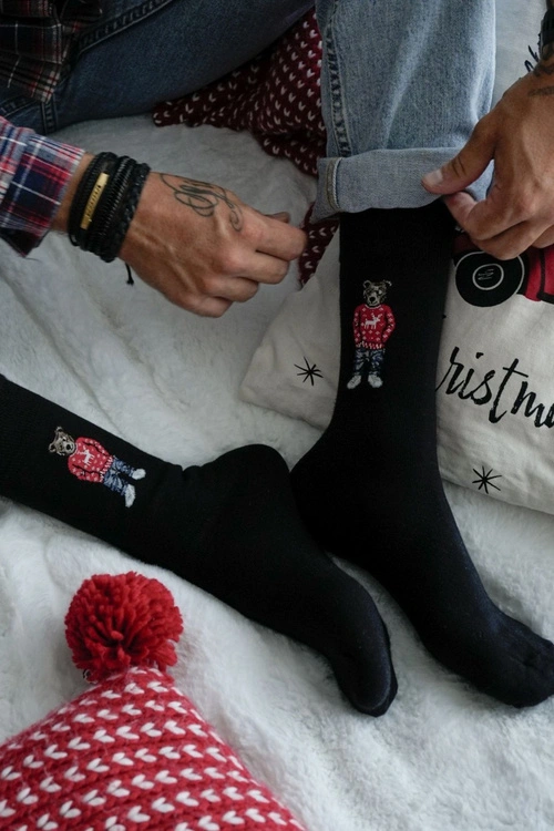 Skarpetki Męskie Miś W Okularach Czarne